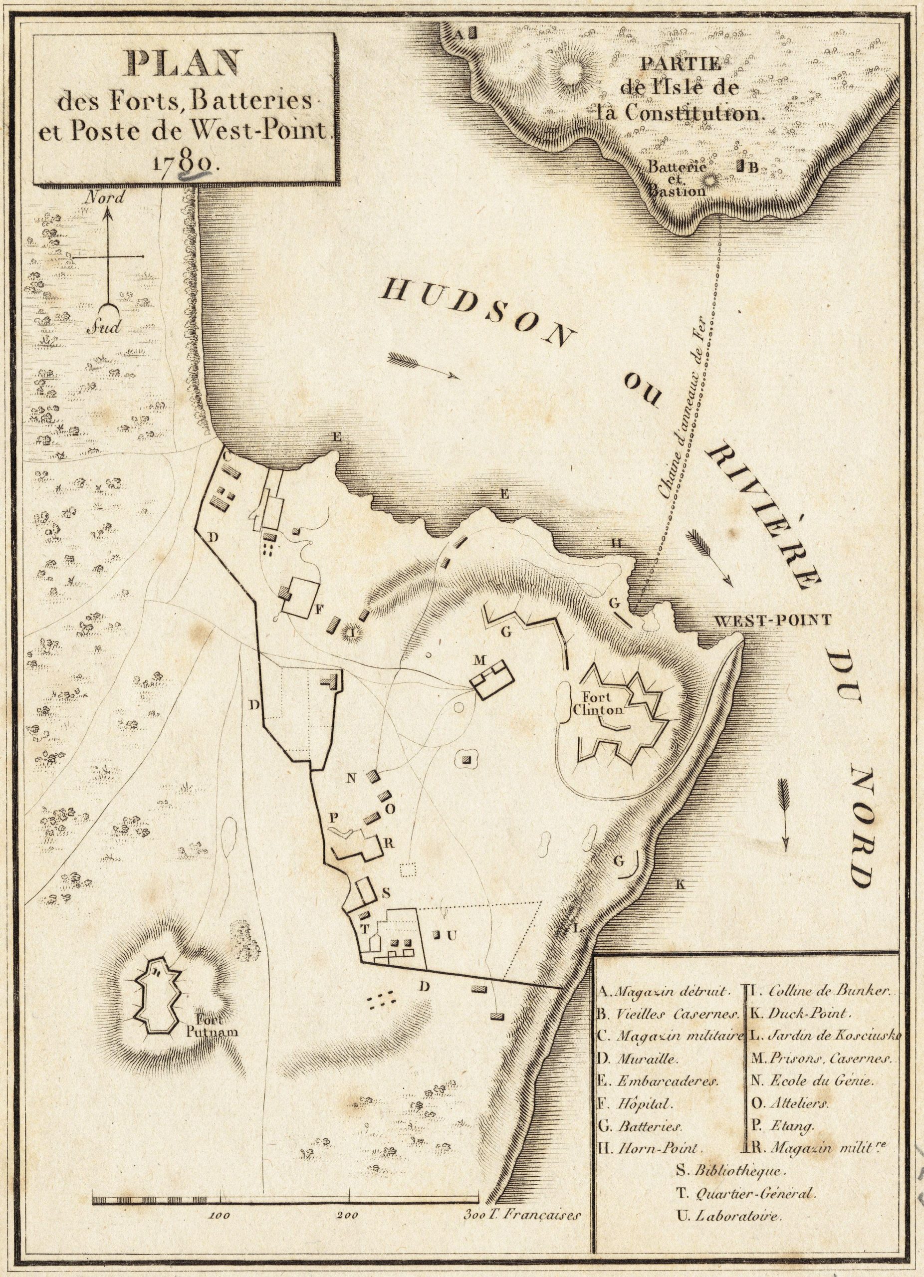 This French survey of West Point shows how its commanding heights controled the Hudson River. 